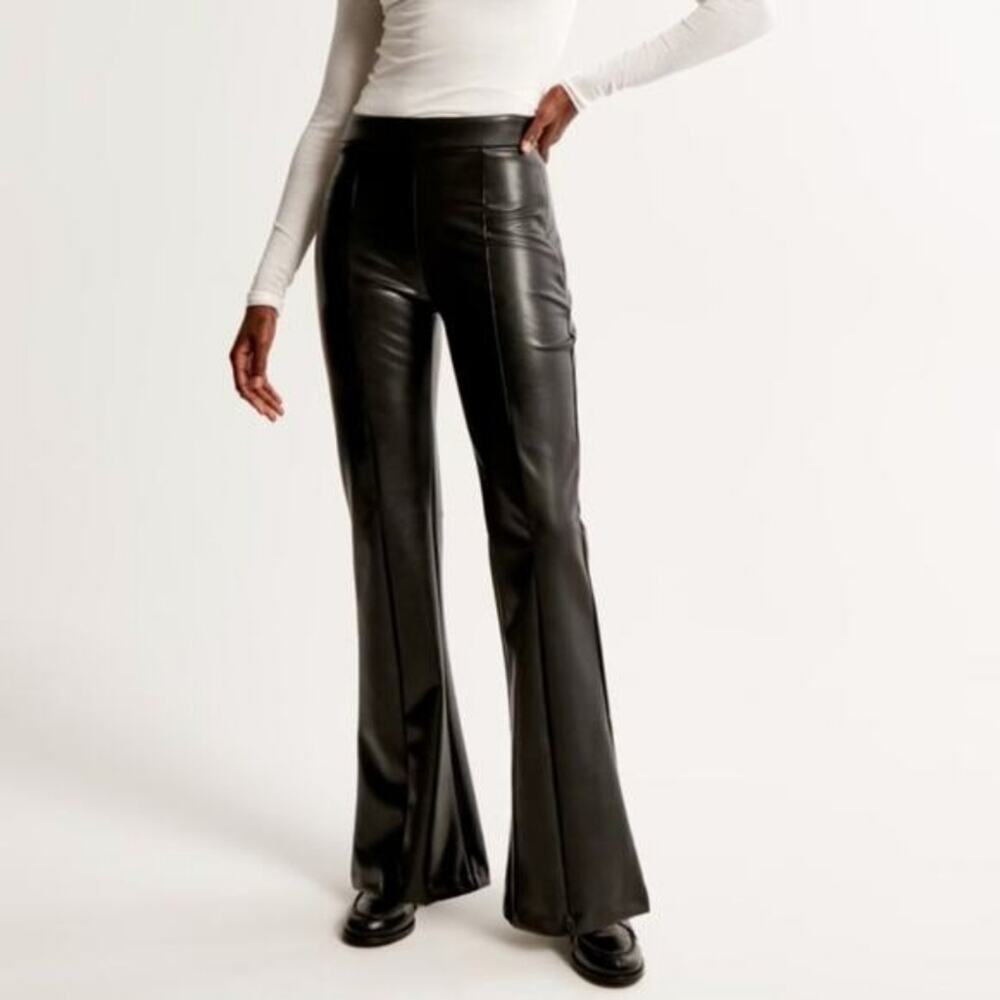 NWT Abercrombie Vegan Leather Split Hem Flare Pants Size Small Long Black